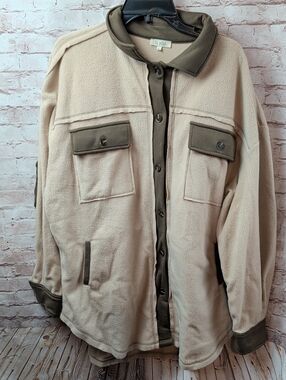LA MIEL Beige Sherpa Jacket with Olive Trim Men's Large
